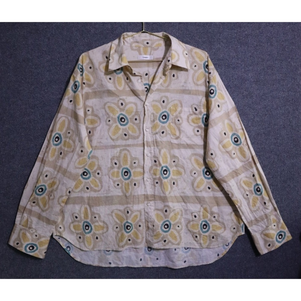 Commas Australia‎ CC Shirt Men XL Beige Tan Multi Oversized Button Up Cotton EUC